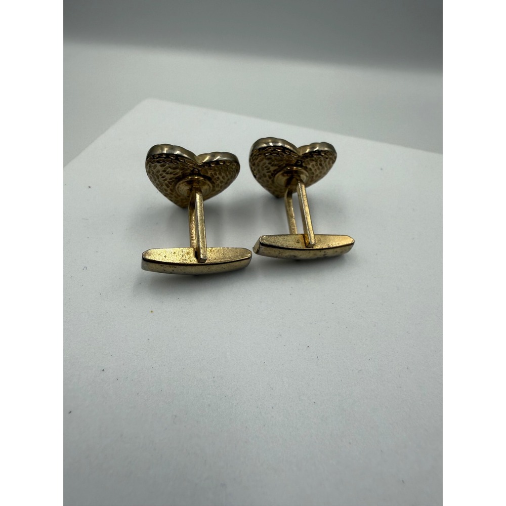 Vintage Gold Tone Heart Faux Pearl Sunburst Textured Cufflinks Toggle Back - Picture 3 of 4